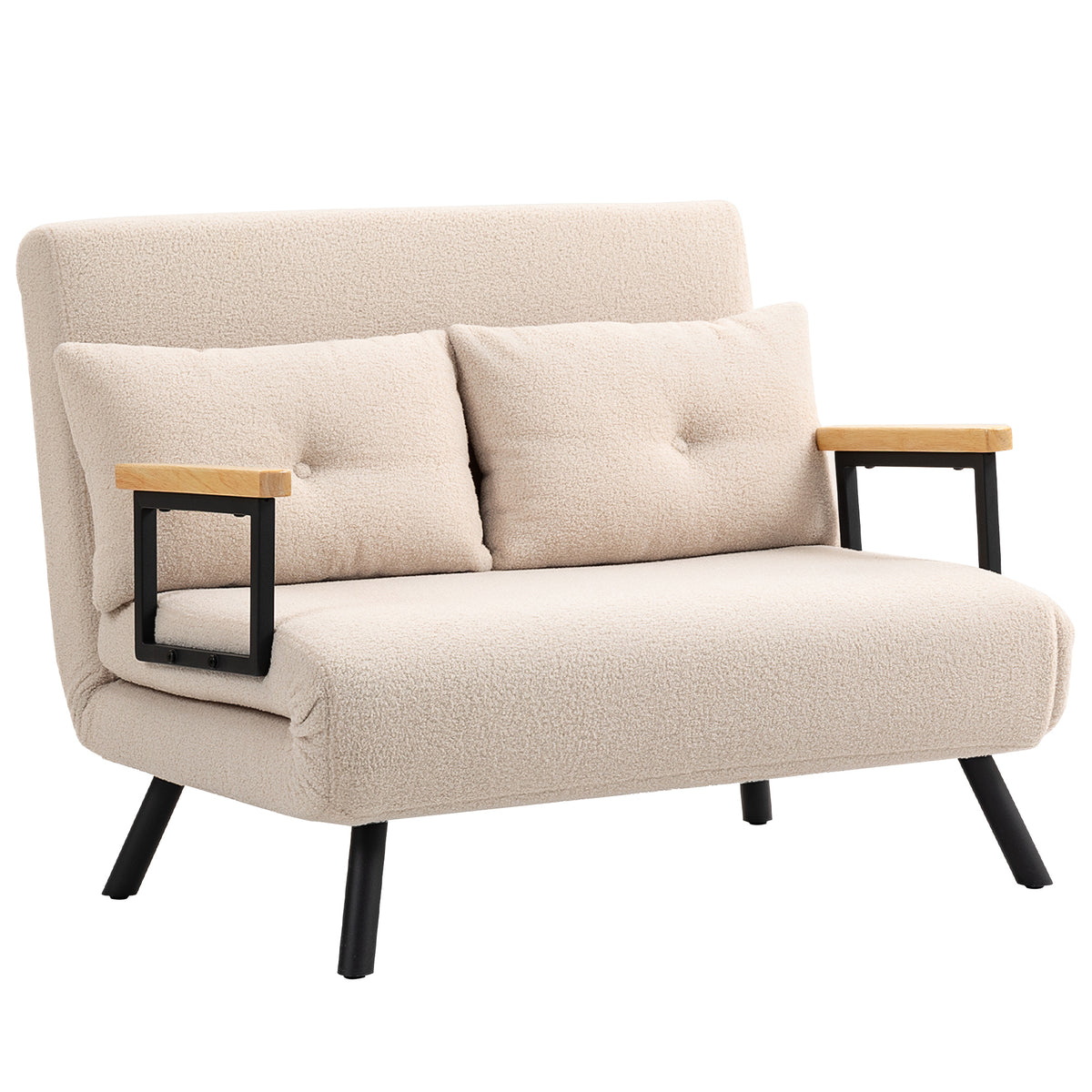 Sofa bed, 2-seater velvet sofa, sleeper function, incl. 2 cushions, velvet look, nature + beige + black