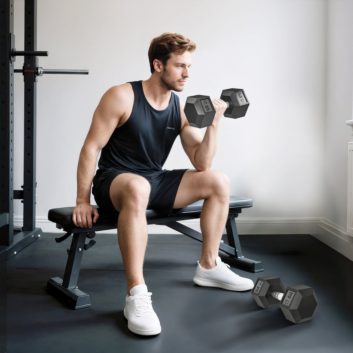 Dumbbell, 35 kg dumbbell, hand weight, weight, anti-slip handle, black + silver (2)