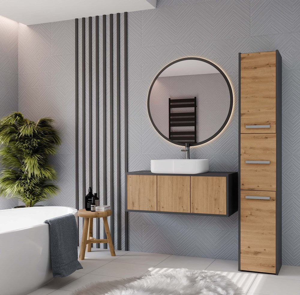 Badezimmer-Hochschrank Sara S33 ANTHRAZIT EICHE ARTISAN – Produktabbildung 2