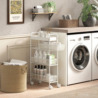 Metal kitchen trolley, 3 baskets, narrow design, 4 wheels, for kitchen, living room, bathroom, white (8)