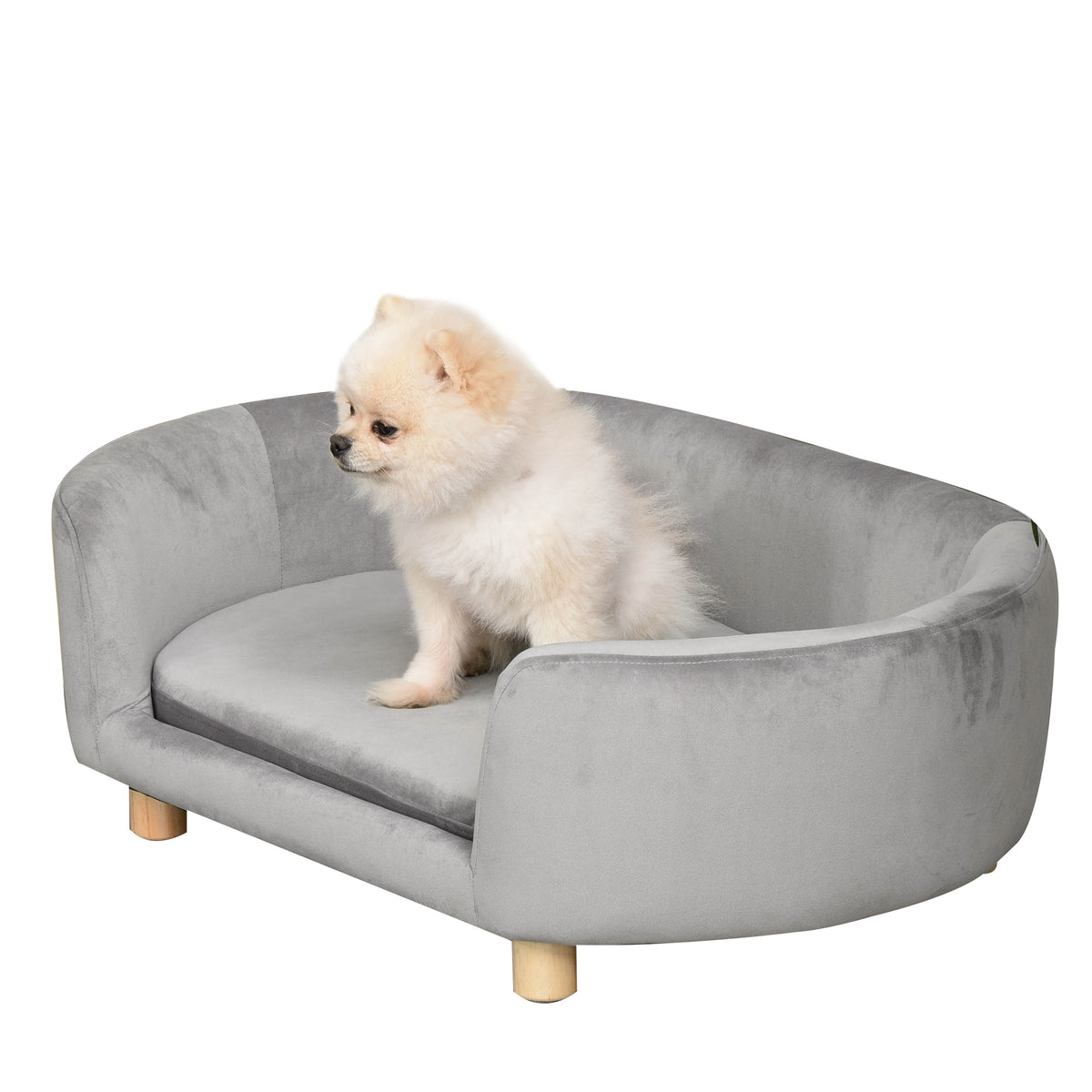 Pet Sofa Dog Sofa Dog Bed with Dutch Velvet Foam Birch Leg for Cats Dogs 86 x 55 x 33 cm Light Gray