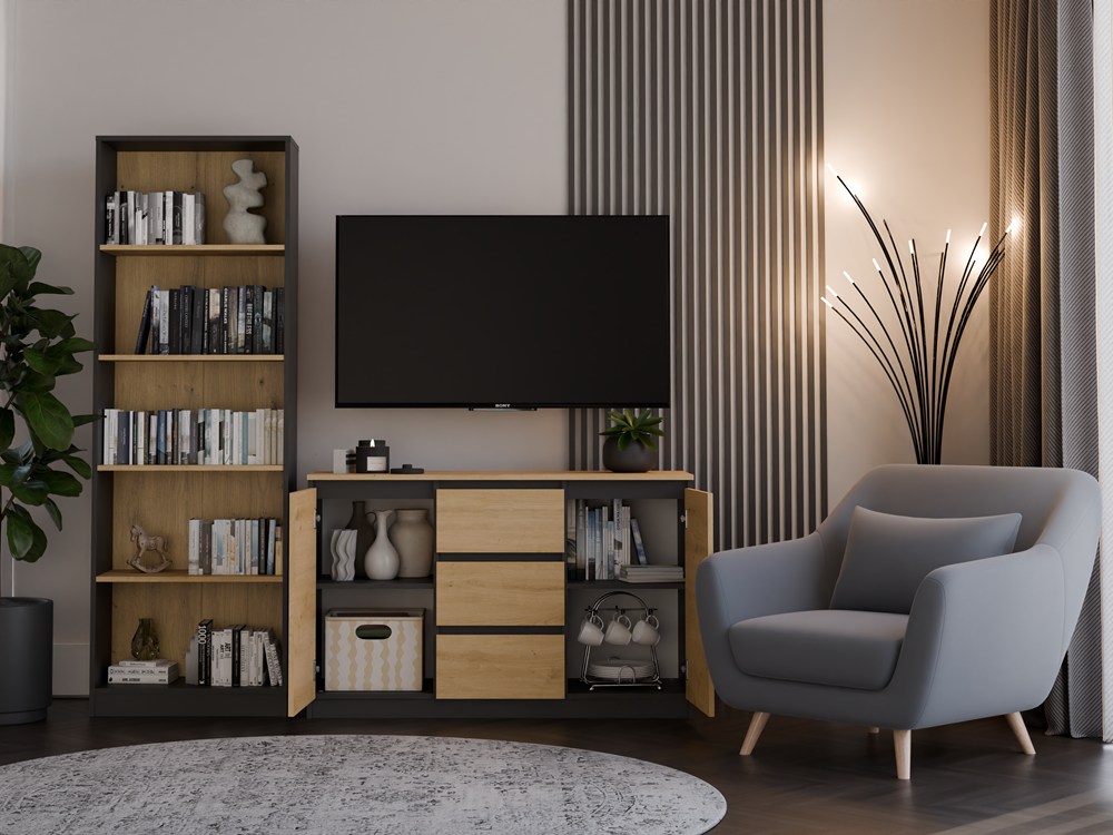 Kommode Malwa 2D3S/BA ANTHRAZIT EICHE ARTISAN – Produktabbildung 3
