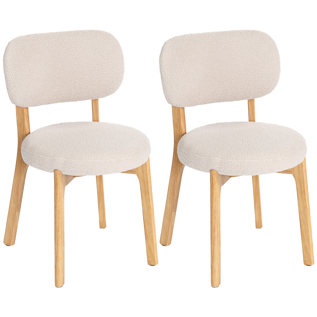 Dining chairs set of 2, kitchen chair with wide seat, curved backrest, for living room, dining room, cream