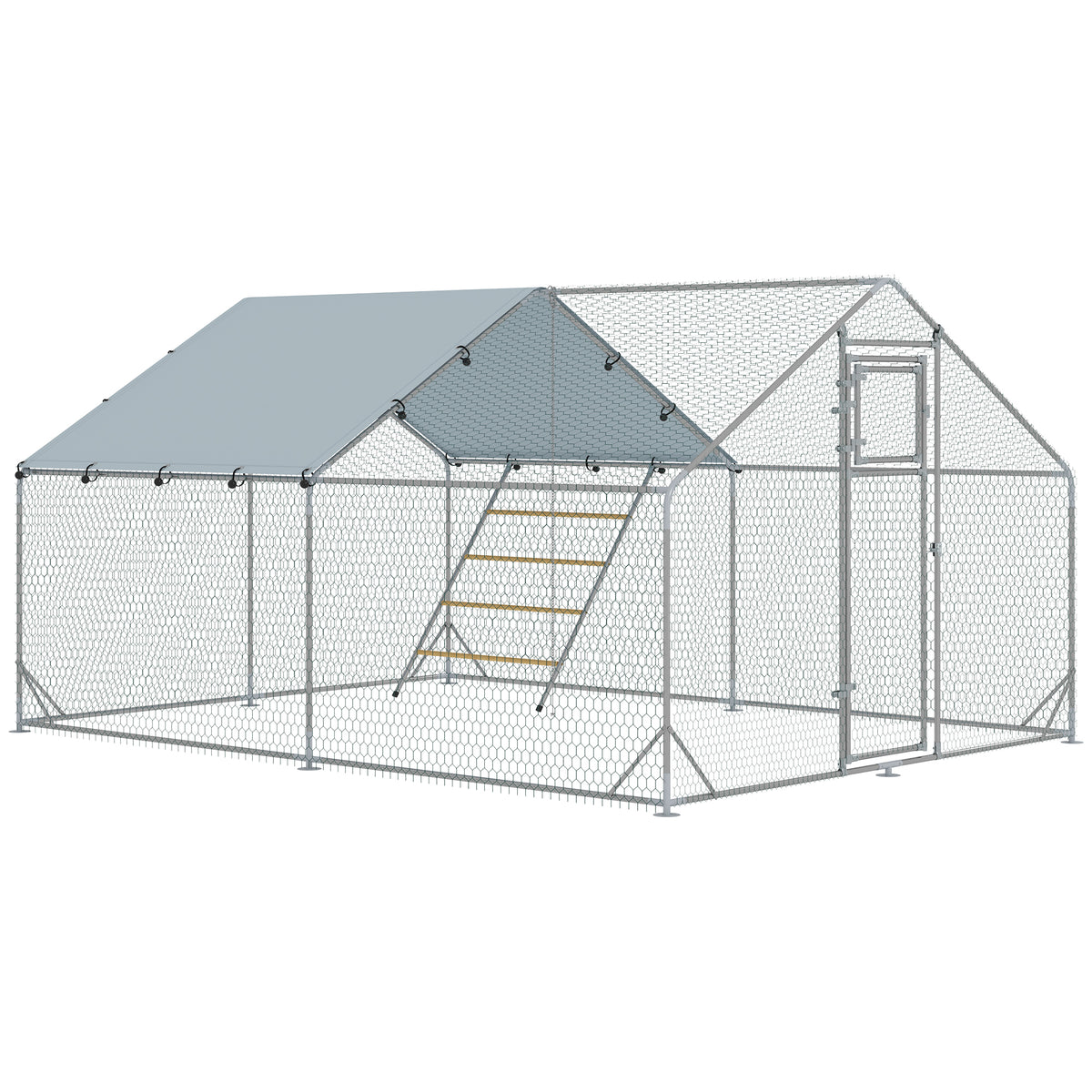 Chicken coop, outdoor enclosure for chickens, with UV-resistant tarp, steel mesh, feeder, for 12-18 chickens