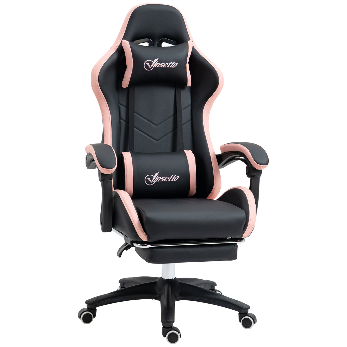 Office chair, gaming chair, 1 headrest, 1 lumbar support, pink + black