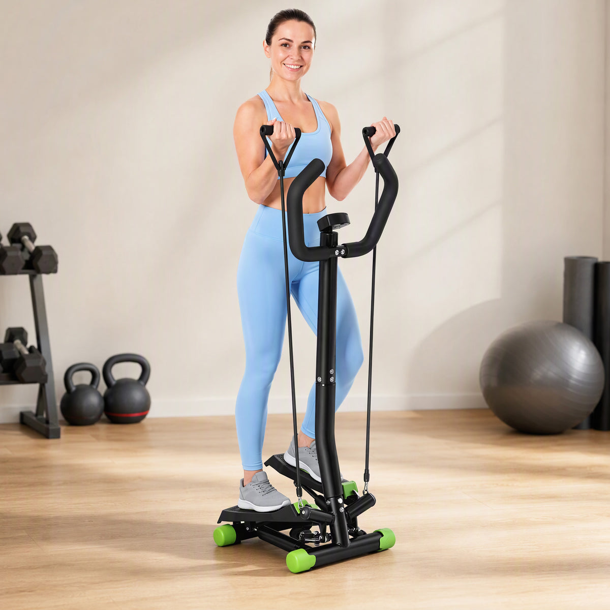 Stepper sidestepper with handle, resistance bands, hydraulic resistance, home trainer, LCD display, non-slip (2)