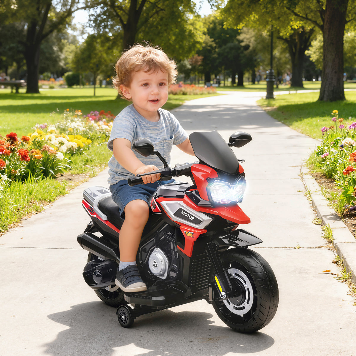 Electric motorcycle for children aged 18-36 months, ride-on vehicle, training wheels, lights, music, plastic (10)