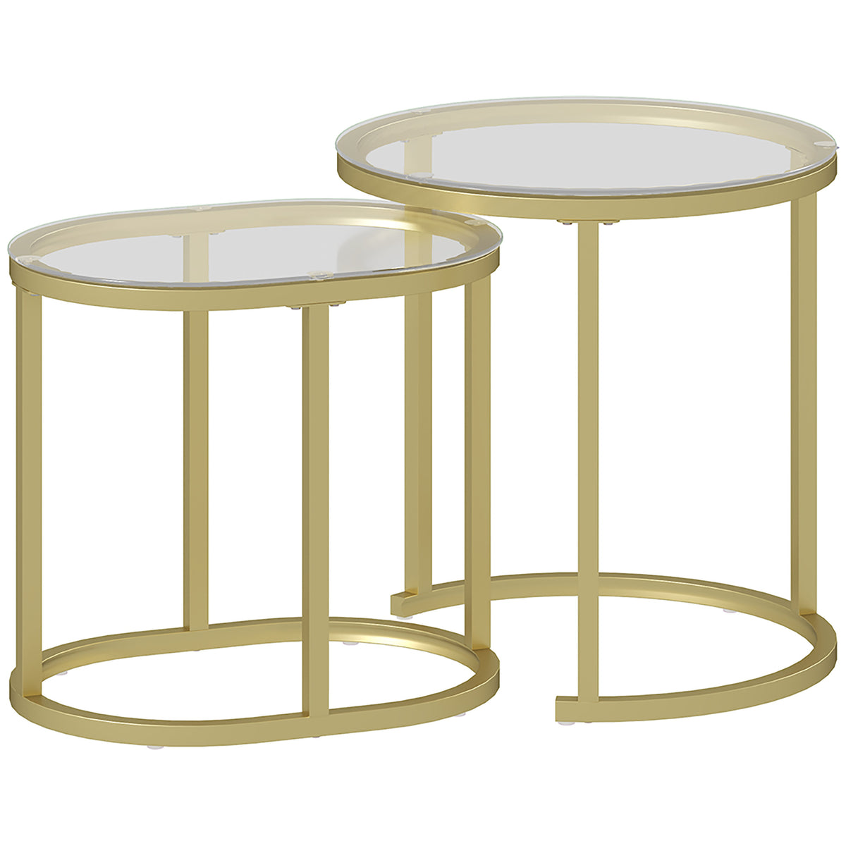2-piece coffee table set, oval and round coffee table, stackable, steel, Ø50 x 50.5H cm, gold