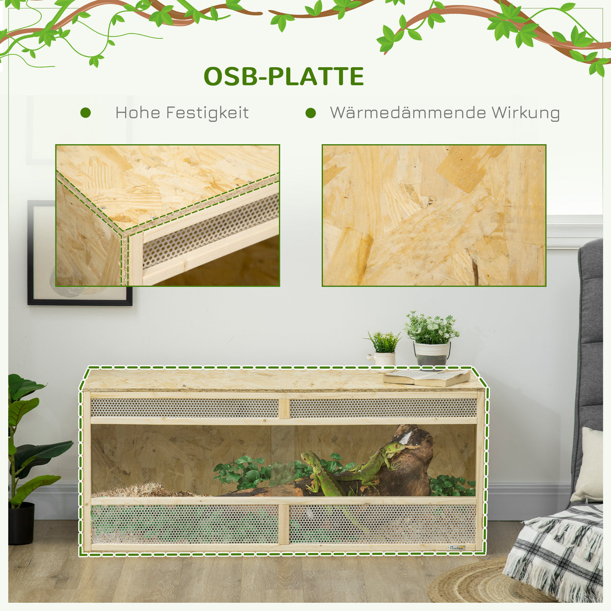 Terrarium for reptiles/amphibians, sliding glass doors, ventilation grills, 120x50x50cm (5)