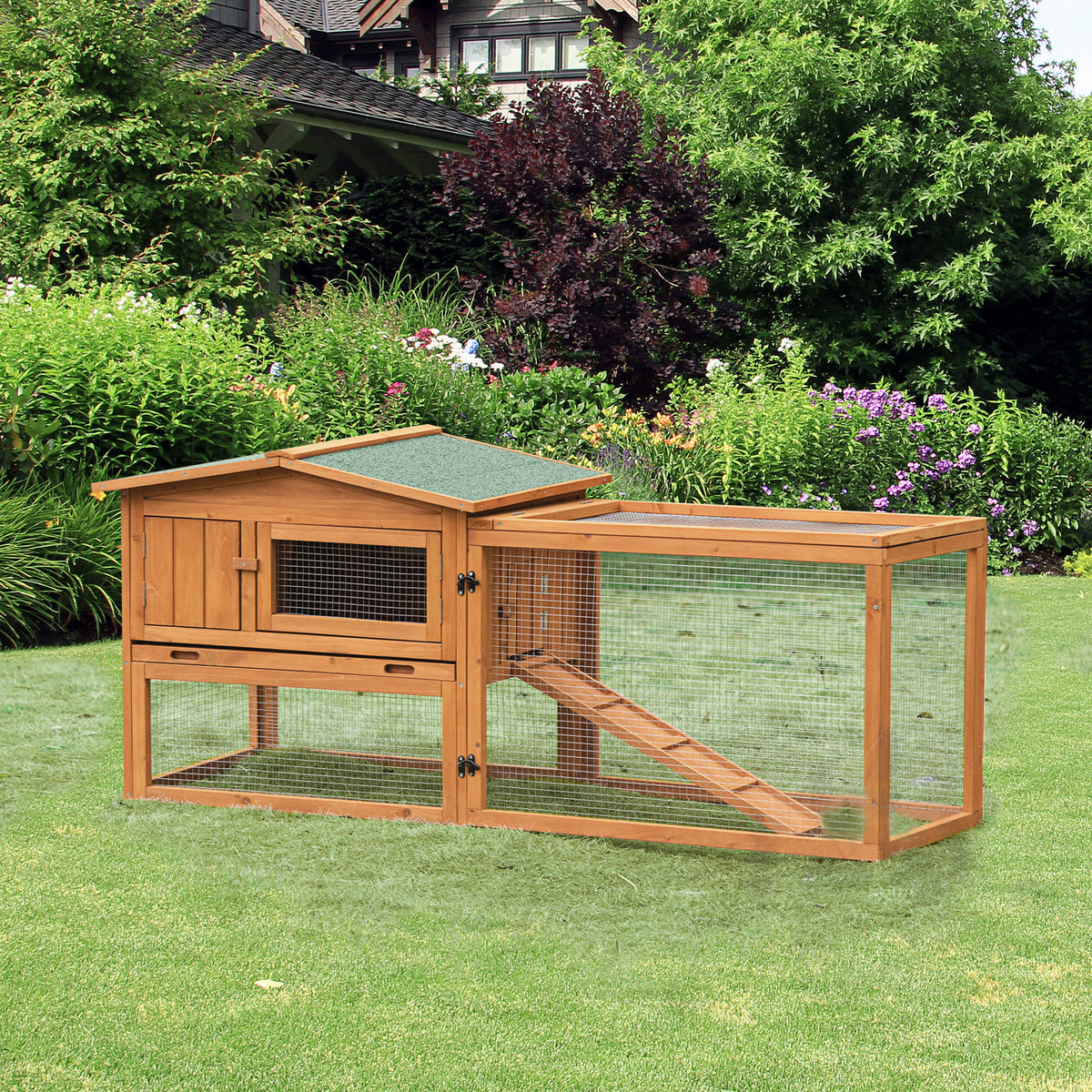 Small animal hutch small animal cage small animal house with asphalt roof fir wood orange (2)