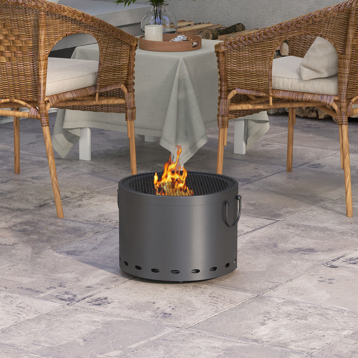 Fire pit, smokeless, with spark guard, poker, metal, Ø38x27 cm, dark gray (2)