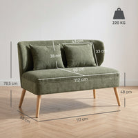 2-seater sofa, small chenille sofa with wingback, thick seat, rubberwood legs, dark green (3)