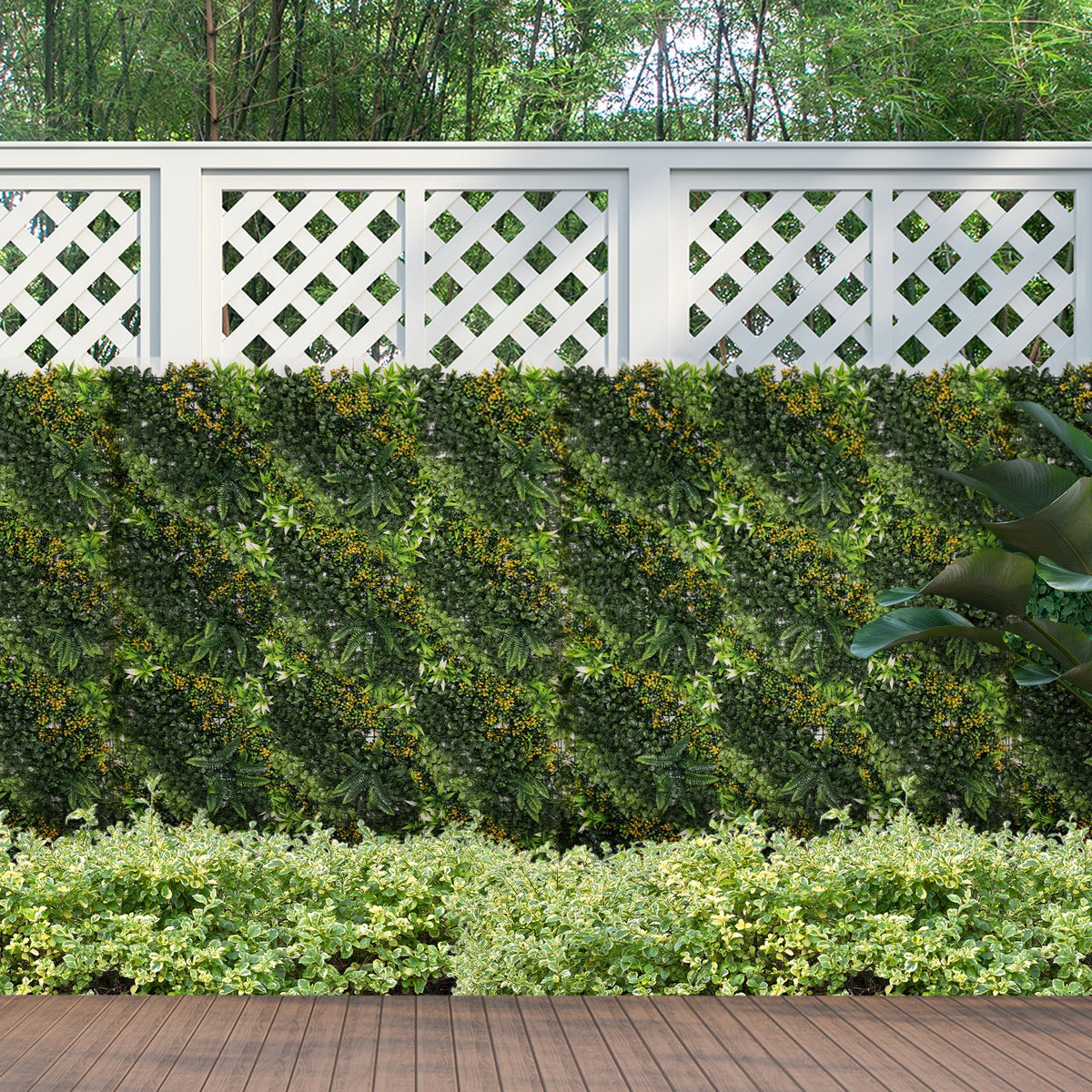 12 pieces artificial plant wall hedge 50x50 cm UV protection privacy screen multi-leaf design hedge plant for (2)