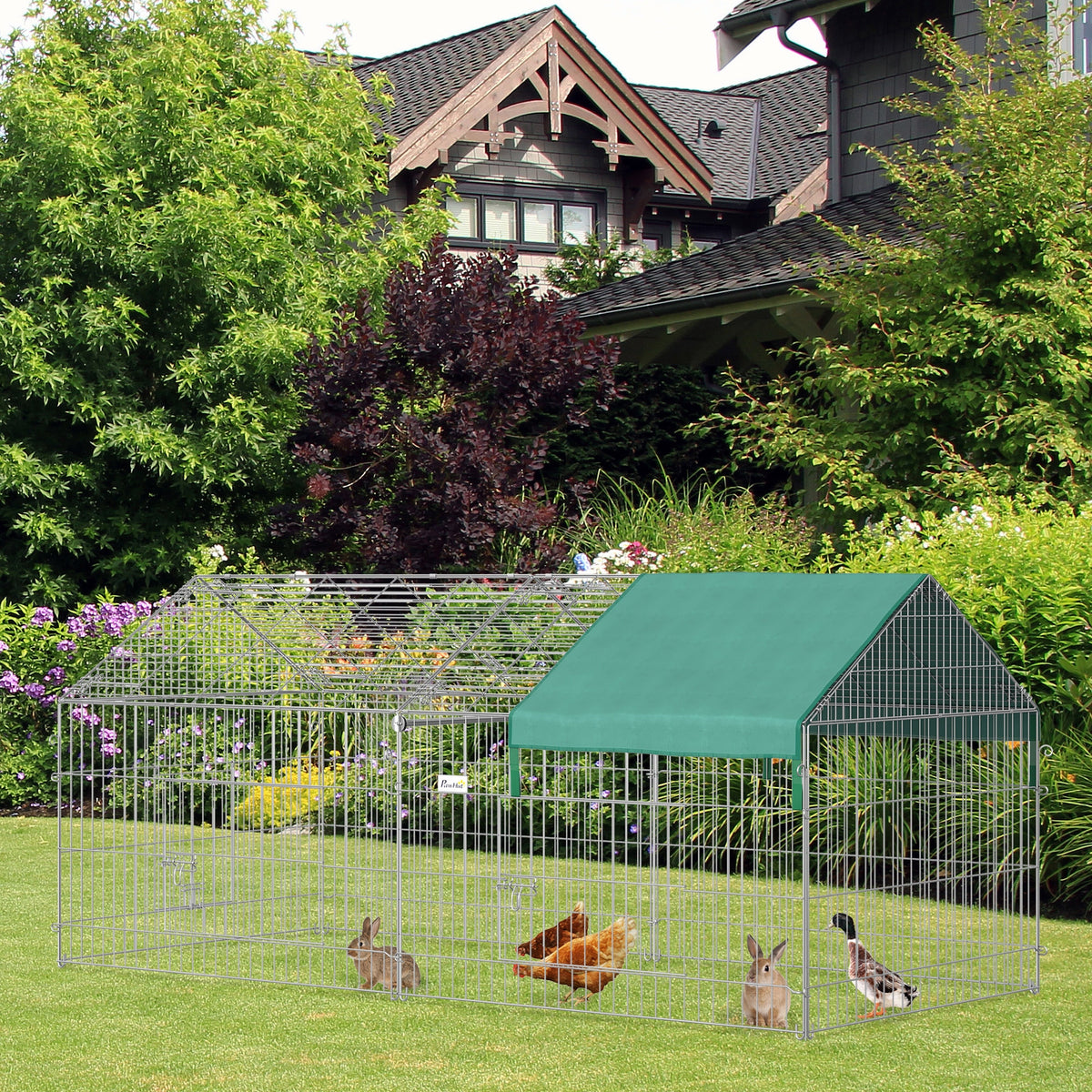 Playpen for small animals, outdoor enclosure, 4 ground stakes, 220 cm x 103 cm x 103 cm, black + green (2)