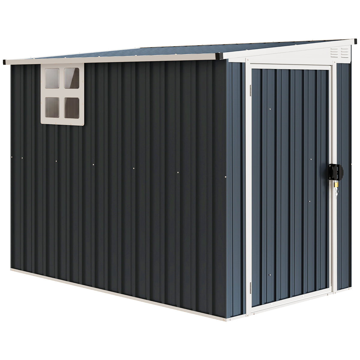 Garden storage shed, tool shed for garden equipment, windows, air vents, lockable, steel, dark gray
