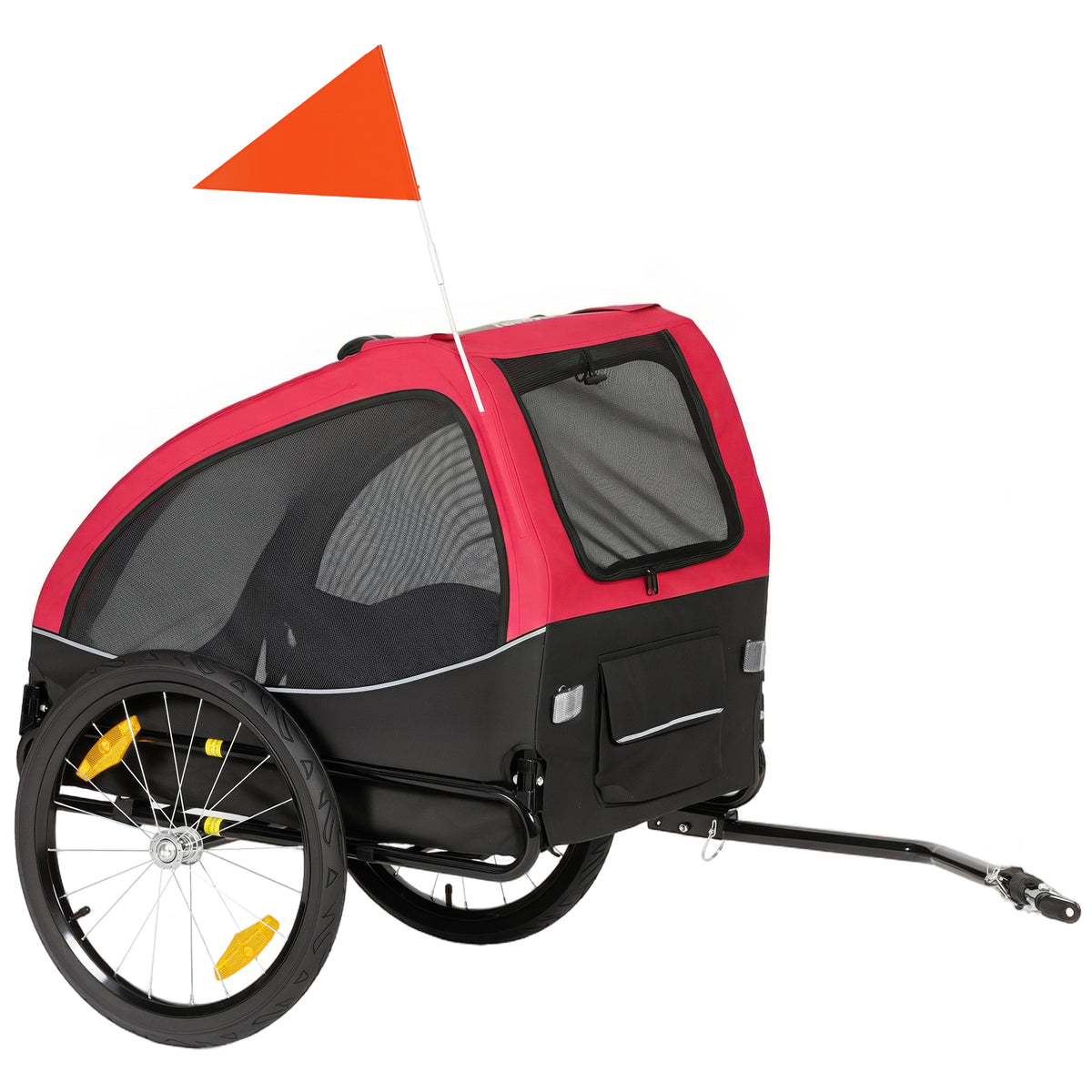 Foldable Dog Trailer with Reflectors, Mesh Windows, Wheels, Door, and Safety Flag for Dogs up to 20 kg