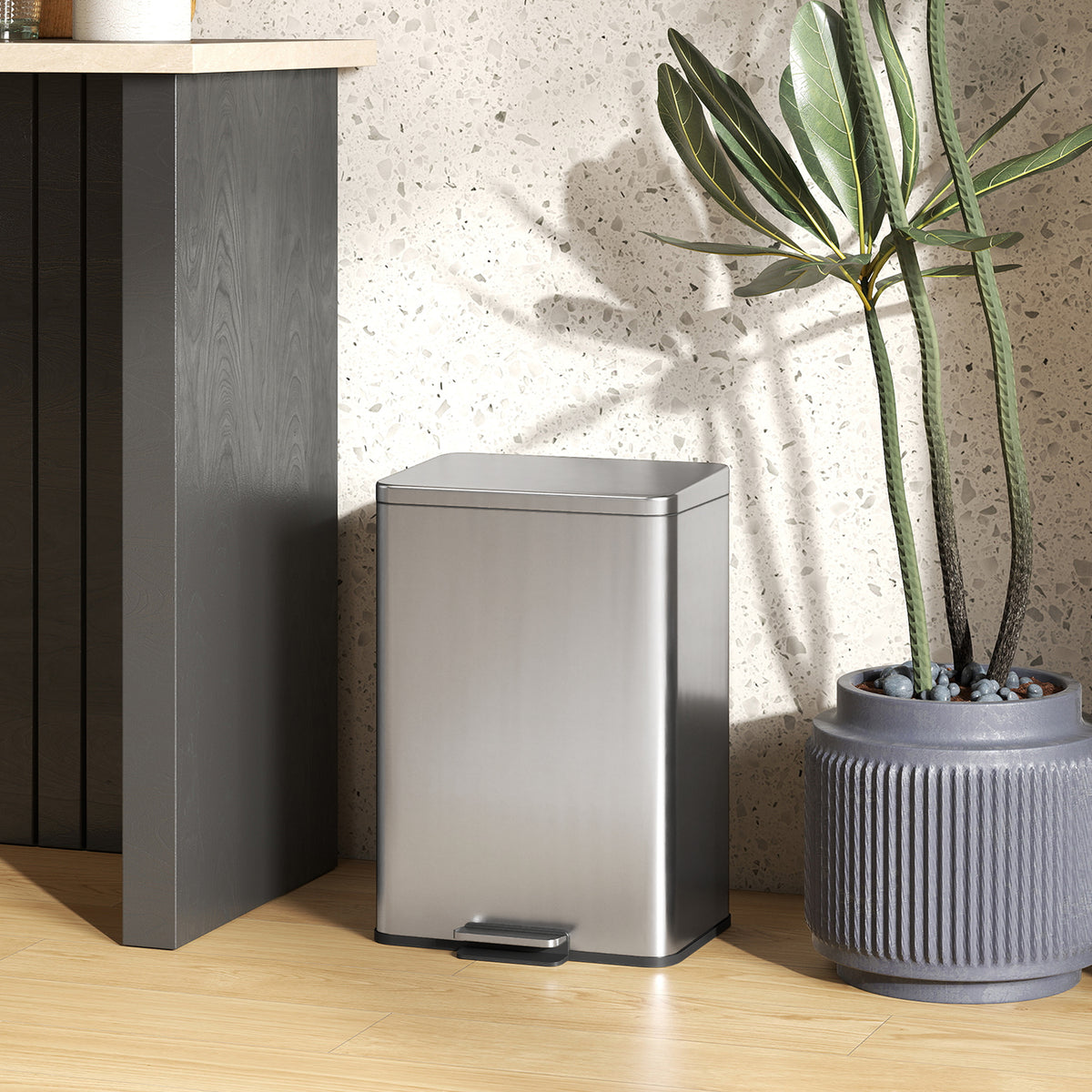 Trash can 20 L pedal bin with soft-close lid, pedal, removable inner bucket silver, 34.2 x 30.6 x 44.2 cm (2)