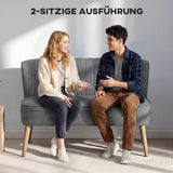 2-seater sofa, linen-look upholstered sofa, wooden frame, for living room bedroom, 117 cm, gray (6)