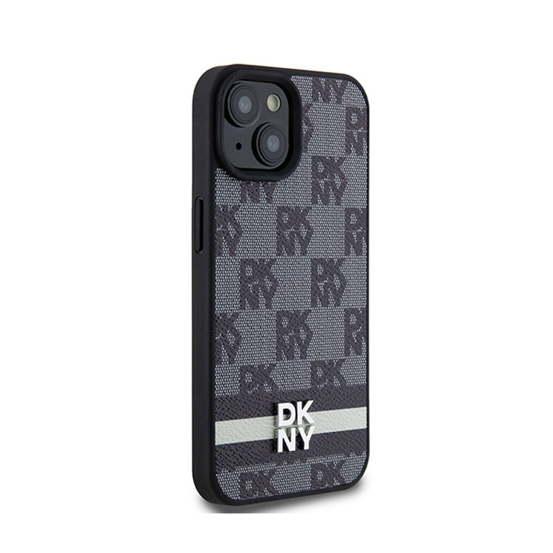 DKNY Leather Checkered Mono Pattern & Printed Stripes - case for iPhone 14 / 15 / 13 (black) (4)