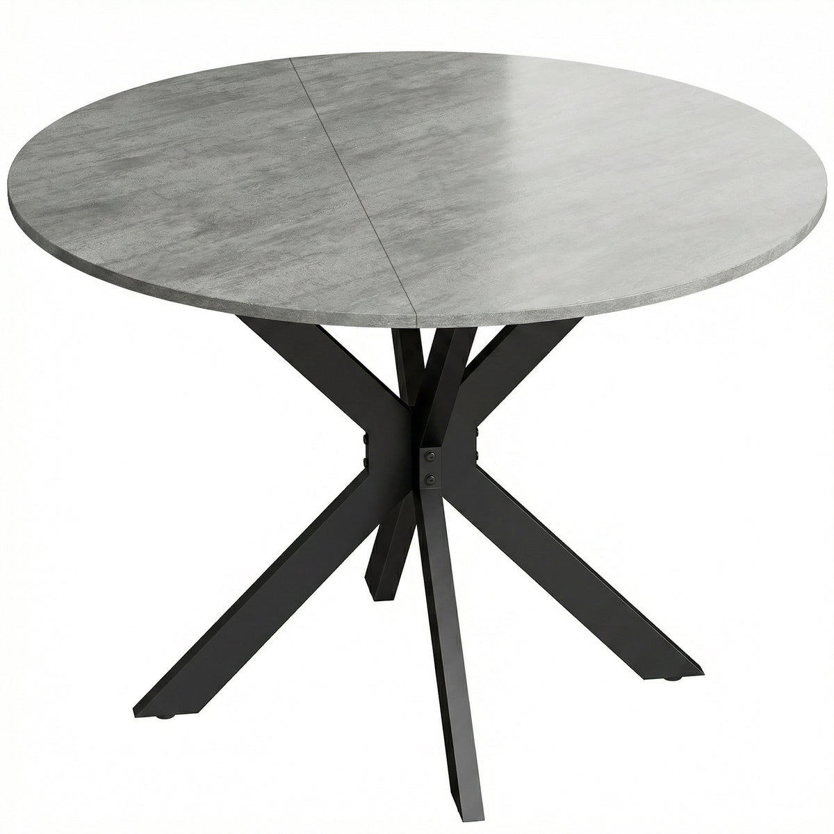 Foldable dining table for 2-6 people, round folding table with double-X steel frame, thick tabletop, cement gray
