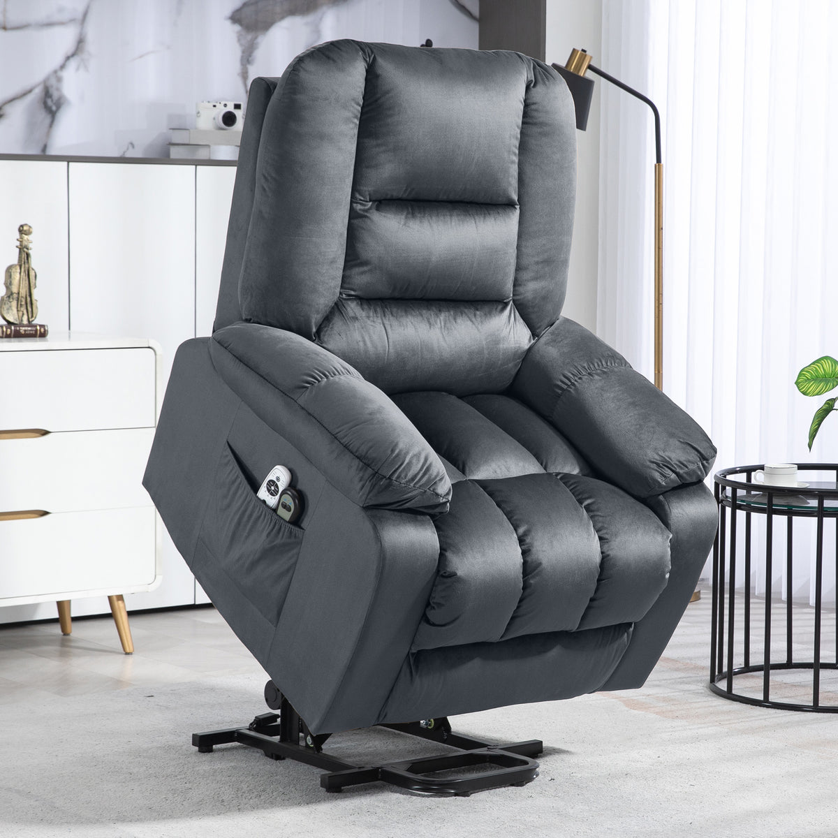 Massage Recliner Lift Chair Senior Chair Relax Chair, 8 massage points, 2 side pockets, 85 cm x 94 cm x 107 cm (2)