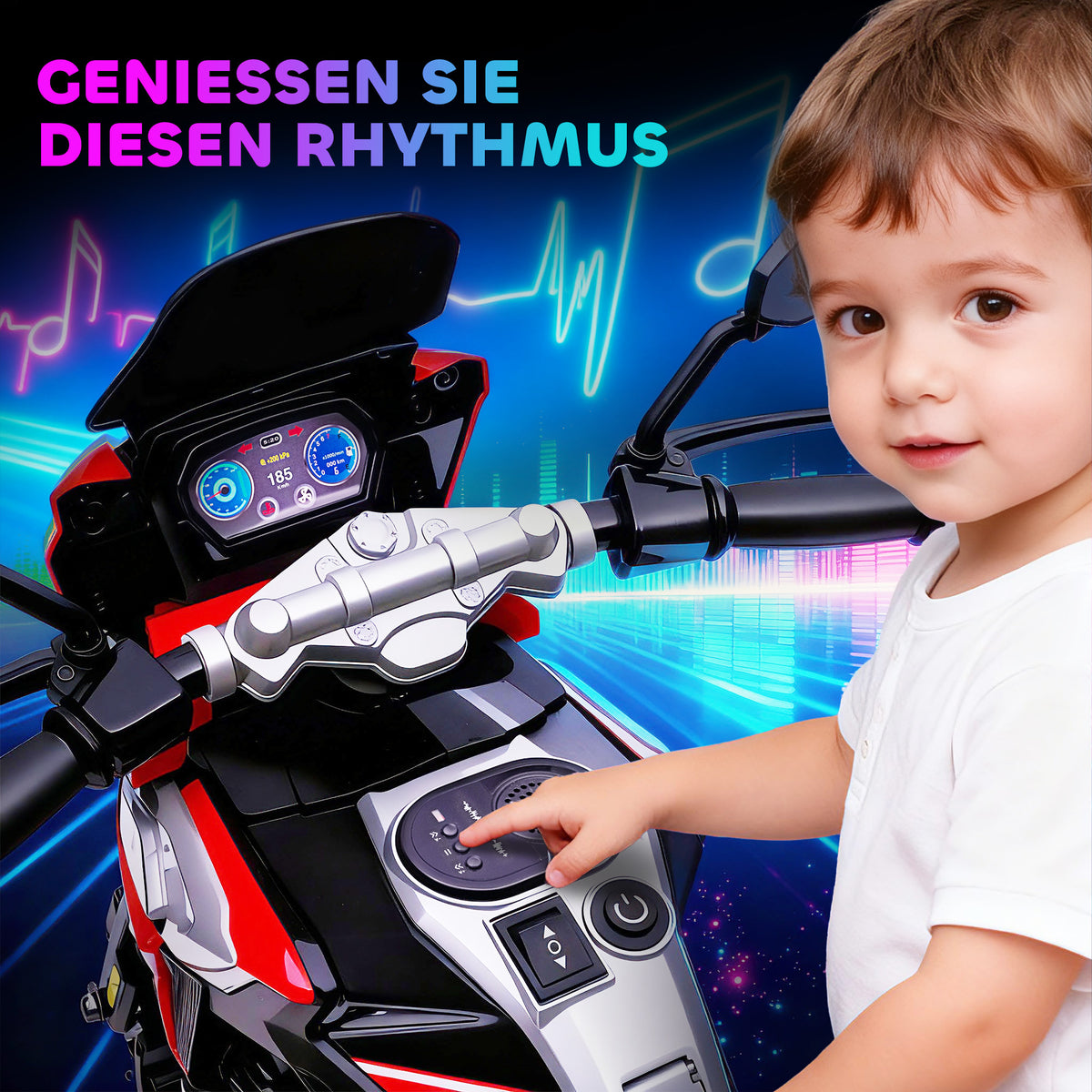Electric motorcycle for children aged 18-36 months, ride-on vehicle, training wheels, lights, music, plastic (7)