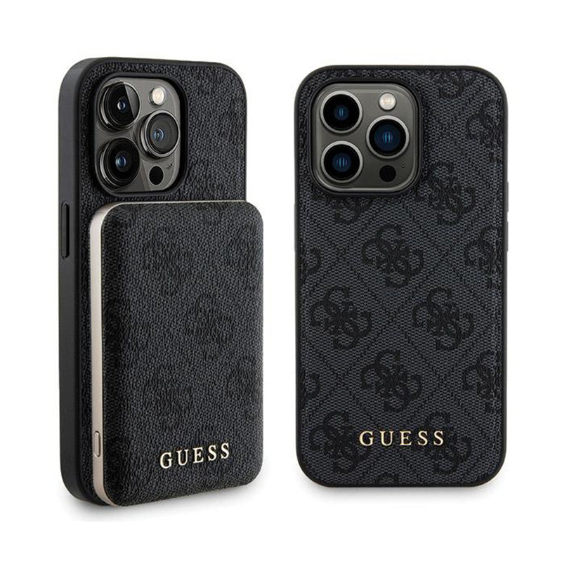 Guess Bundle Pack MagSafe 4G Metal Gold Logo - case + 5000mAh MagSafe Power Bank set for iPhone 13 Pro Max