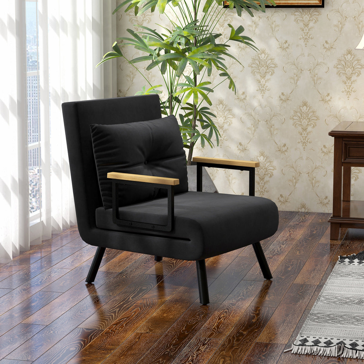 Scandinavian-style recliner, lounge chair, reading chair. Incl. button-tufted cushion, black (2)