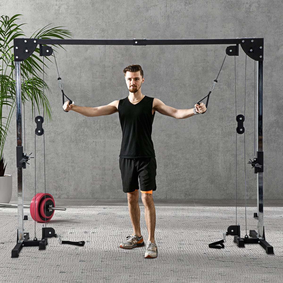 Crossover fitness rack, cable pulley system, for 1 or 2 people, steel, plastic, black (2)