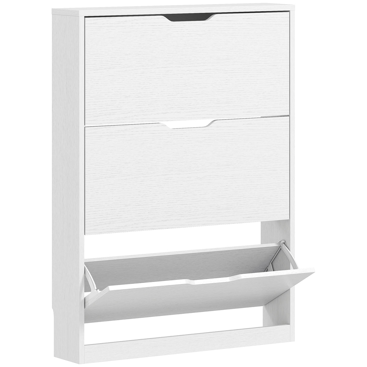 Shoe cabinet with 3 tilt-out compartments, for up to 12 pairs of shoes, chipboard, 80 x 17 x 108 cm, white