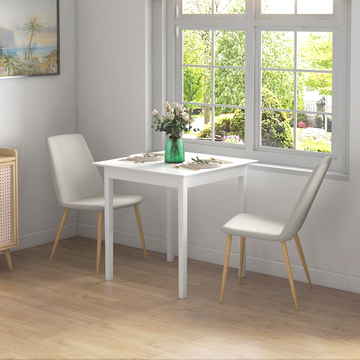 Kitchen table dining table square table, modern design, 75 cm x 75 cm x 76 cm, white (2)