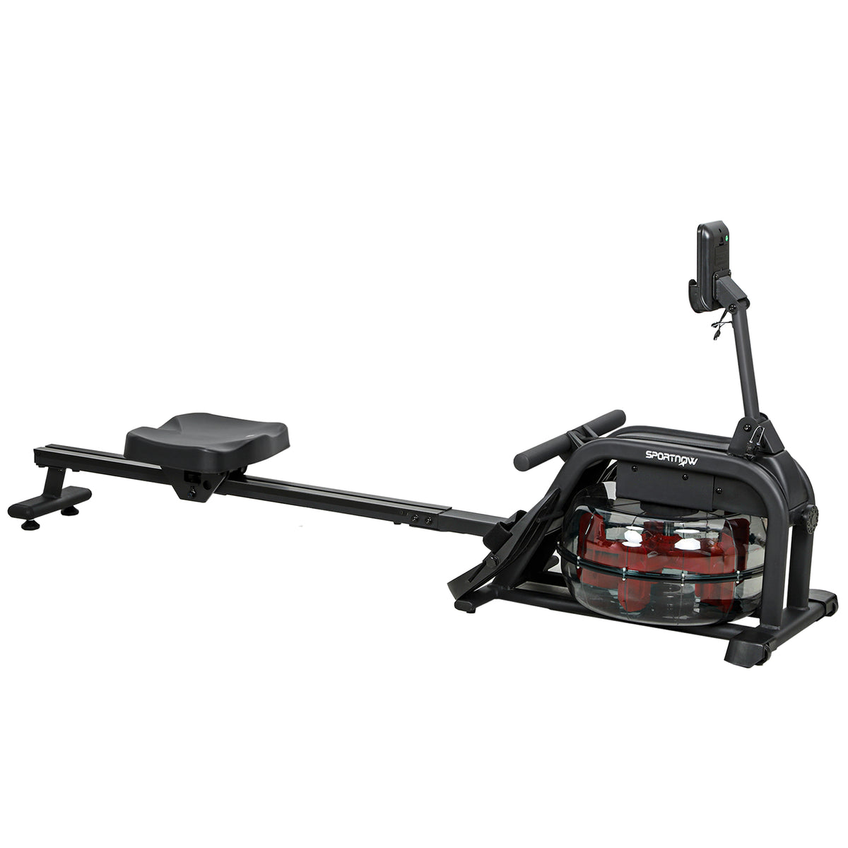 Rowing machine for training, rower with 6-11 L water tank, LCD monitor, phone holder, 135 kg weight capacity