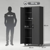 Filing cabinet, lockable metal cabinet with wheels, adjustable shelves, made of steel, 80 x 40 x 180 cm black (3)
