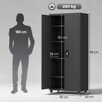 Filing cabinet, lockable metal cabinet with wheels, adjustable shelves, made of steel, 80 x 40 x 180 cm black (3)