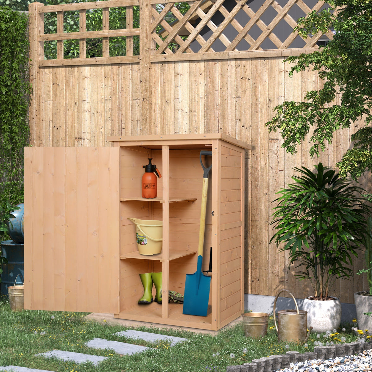 Tool shed with shelves weather-resistant 75 x 56 x 115cm natural wood (2)