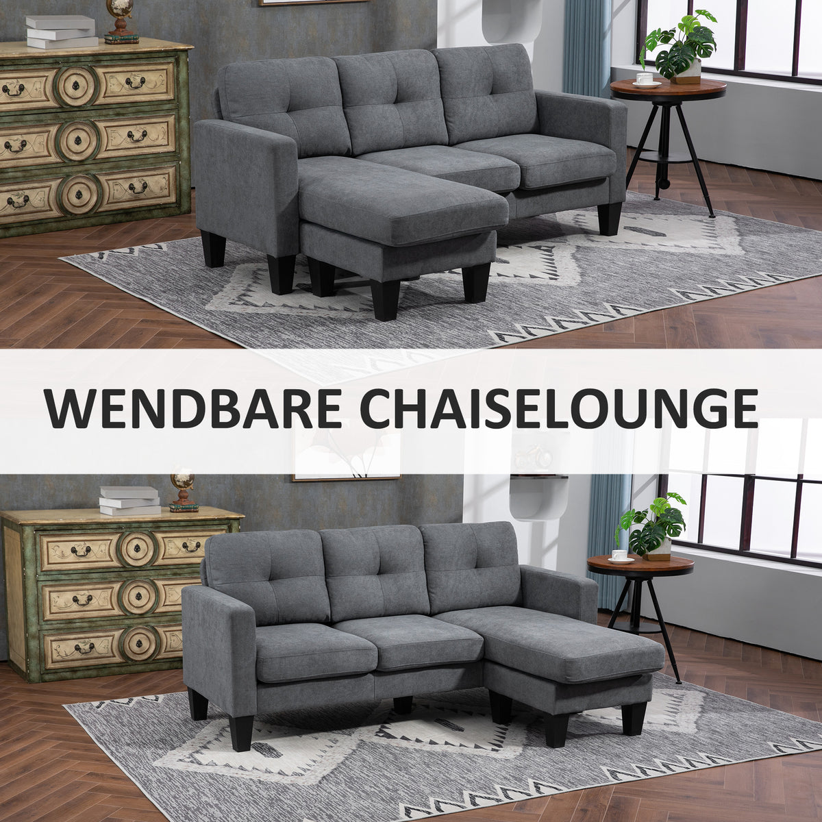 L-shaped corner sofa, reversible chaise longue, upholstered sofa, dark grey (6)