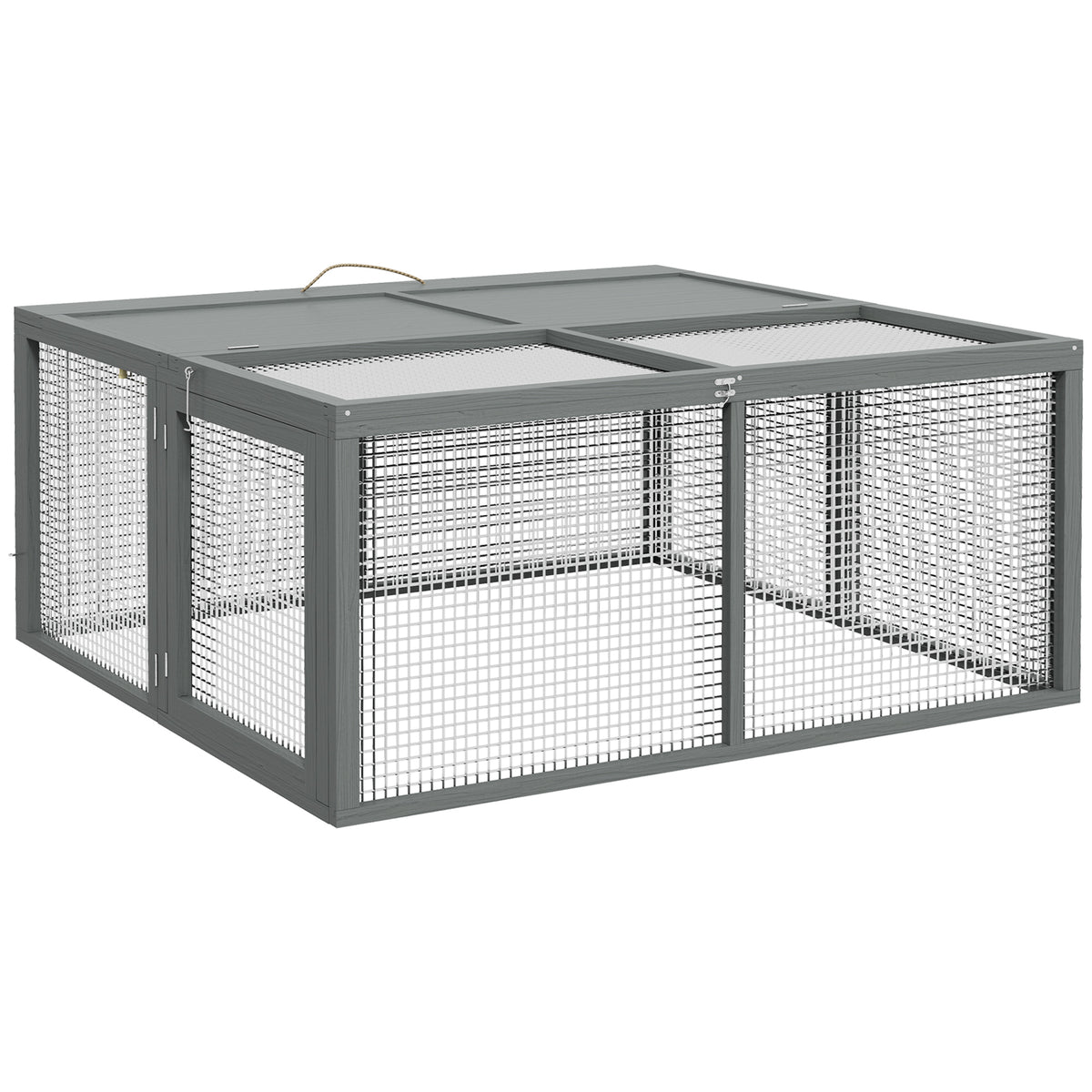Small animal cage, rabbit hutch, hinged roof, fir wood, 110 x 105 x 50 cm, gray