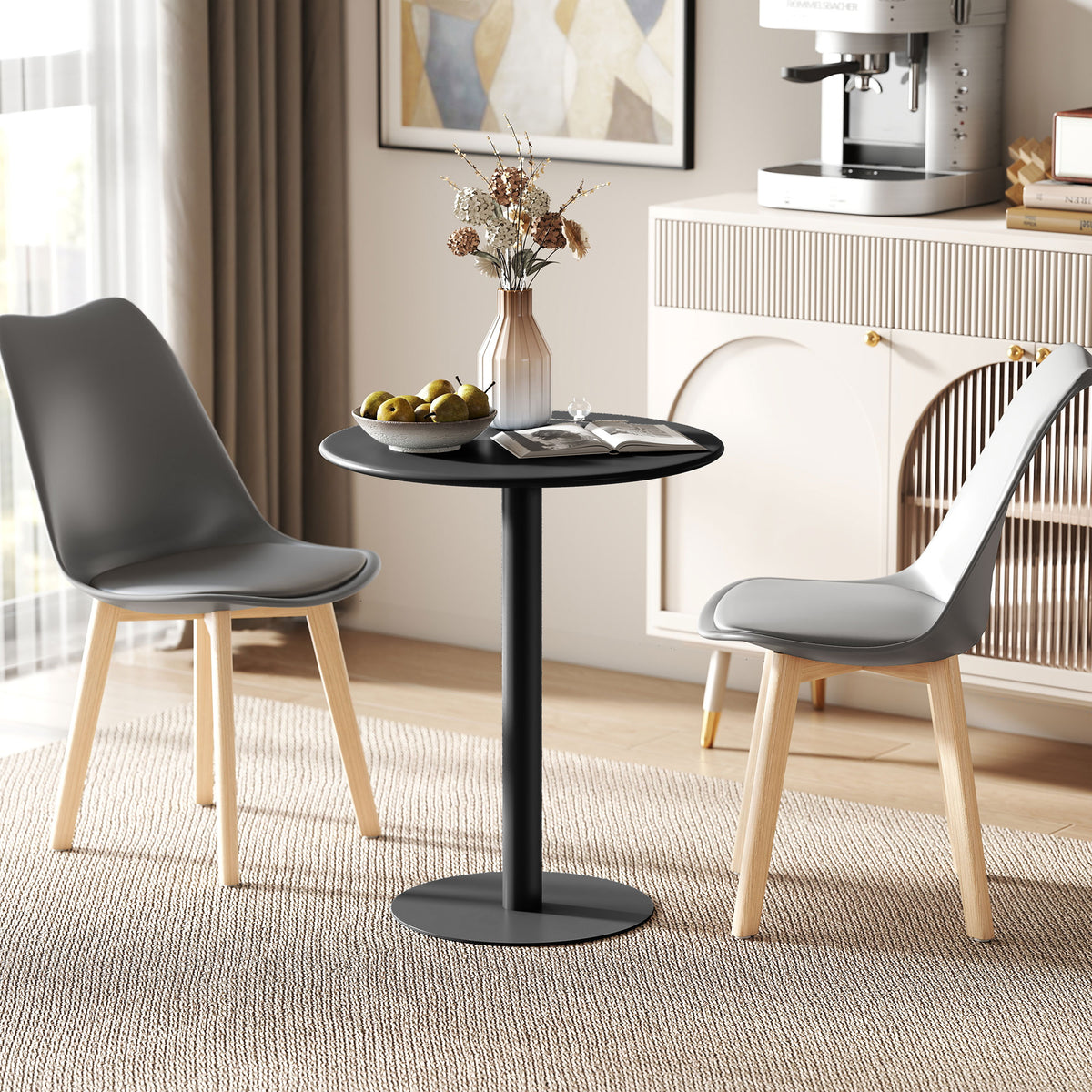 Round dining table for 2 people, steel, for indoor and outdoor use, black (2)