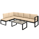 4-piece garden furniture set, sofa set with 2 two-seaters, armless chair, coffee table, for balcony, khaki