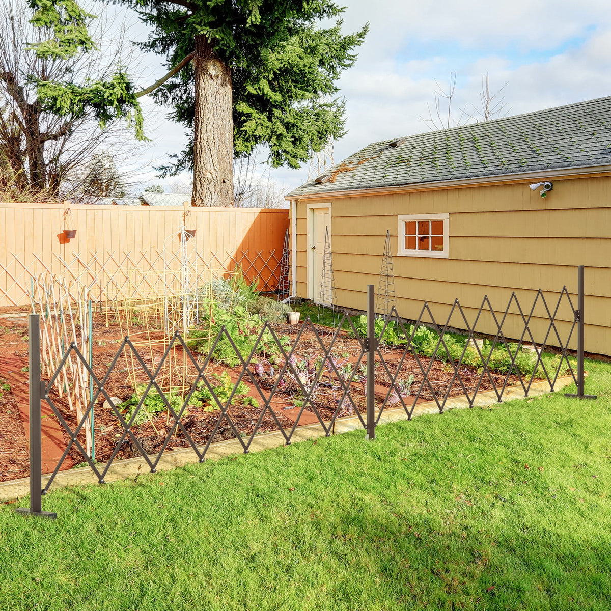 Scissor gate barrier expandable 52-405cm garden aluminium brown H103.5cm (2)