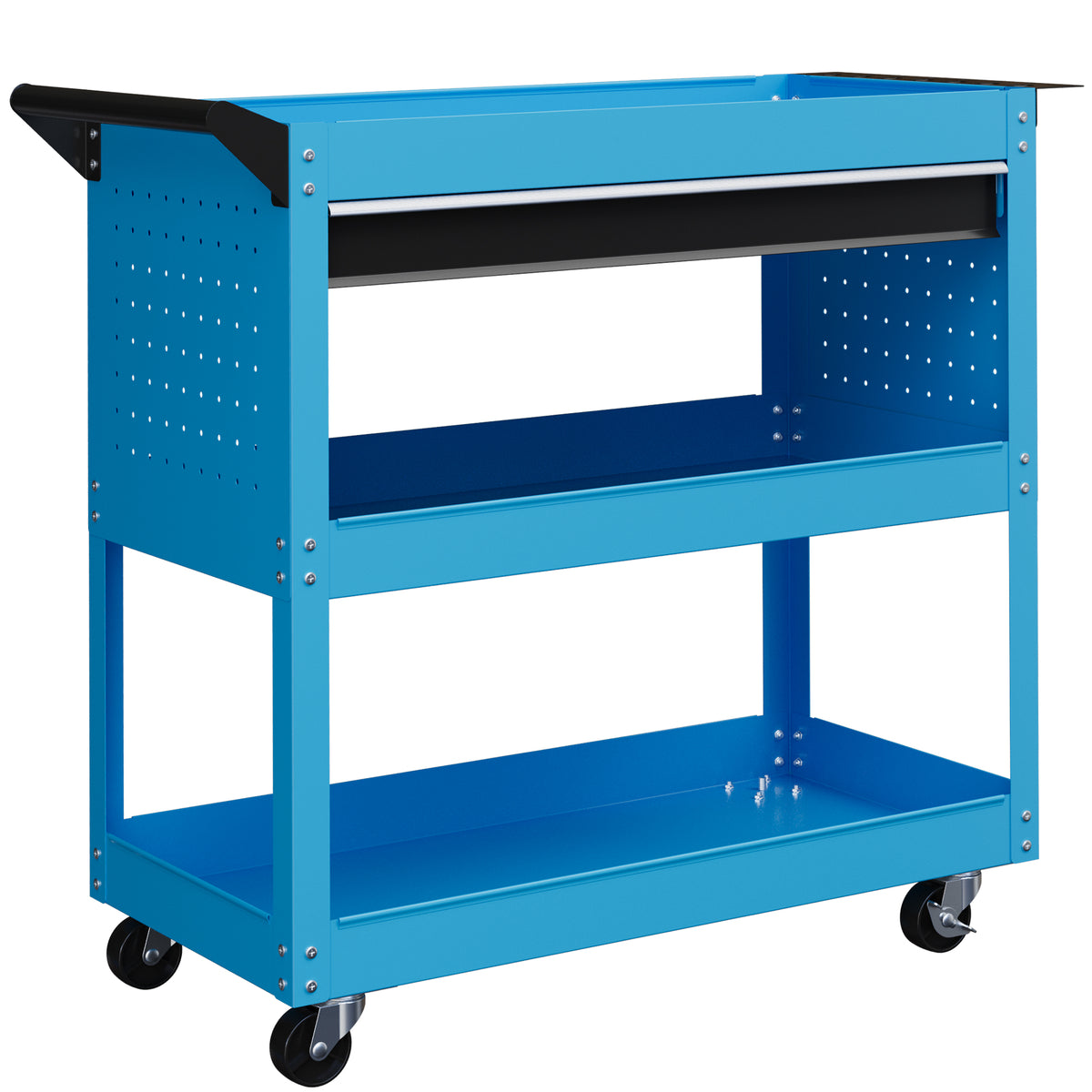 Tool case, tool trolley, tool box, 3 levels, 4 wheels, 82 cm x 35 cm x 76 cm, blue