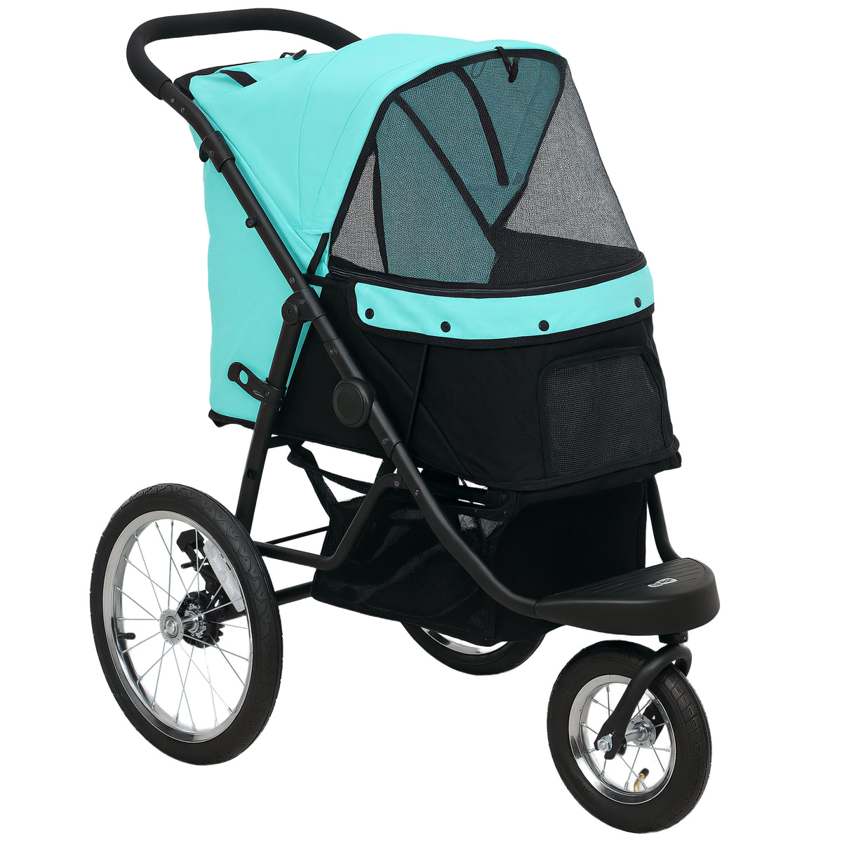 Pet stroller, pet carriage for small dogs and cats, with storage basket, one-click folding design, turquoise
