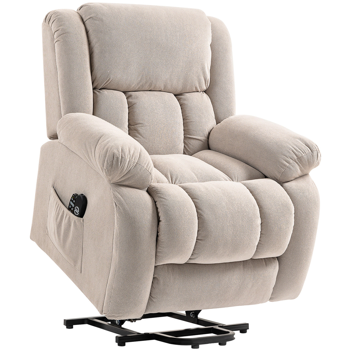 Recliner with massage and heating function, electric lift chair, remote control, side pockets, beige