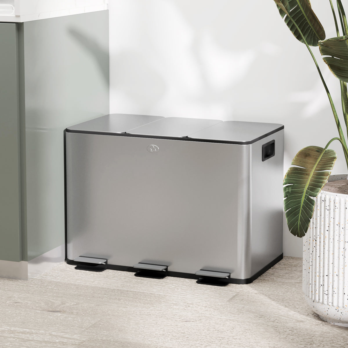 Trash can with 3 x 10 L compartments, odor-proof lid, fingerprint-proof, soft-close, removable, silver (2)