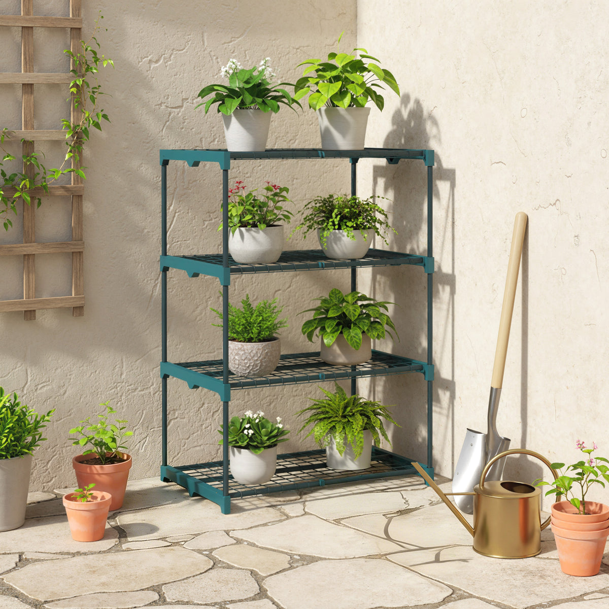 4-Tier Plant Stand, 105 cm High Flower Stand for Indoor Outdoor, Steel Plant Shelf Dark Green (2)