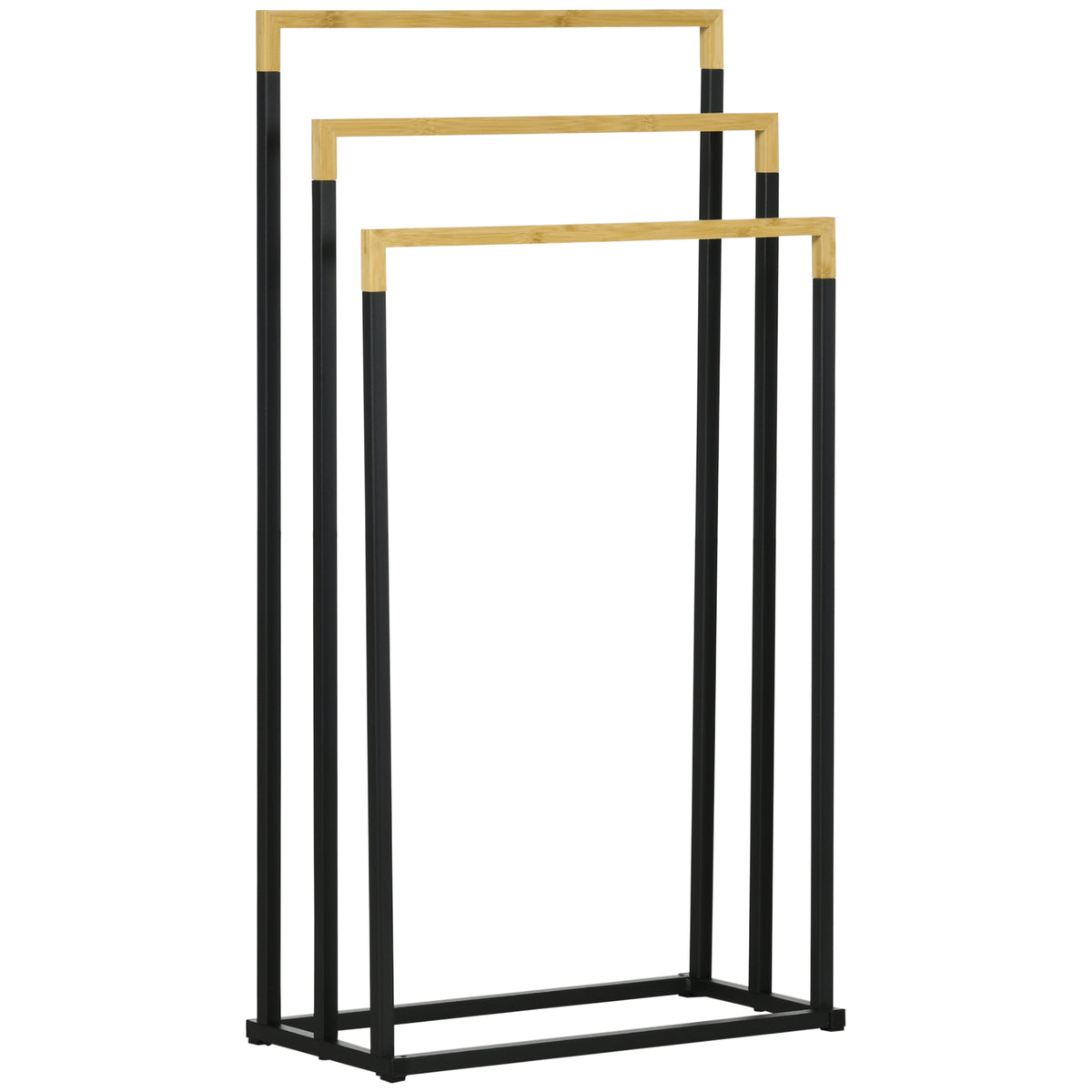 Towel Rack, Towel Holder Set, 3 Towel Bars, Industrial Design, Bamboo, 45 x 22.5 x 86 cm, Black + Natural