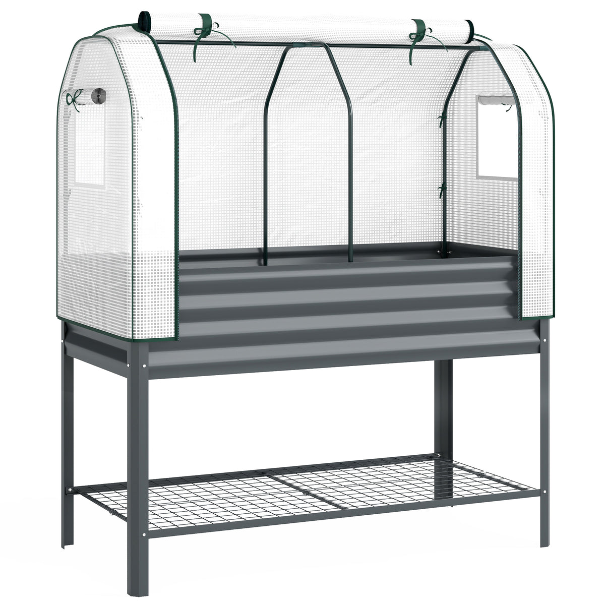 Raised garden bed with metal cold frame attachment, planter box with greenhouse, storage shelf, elevated 120 x