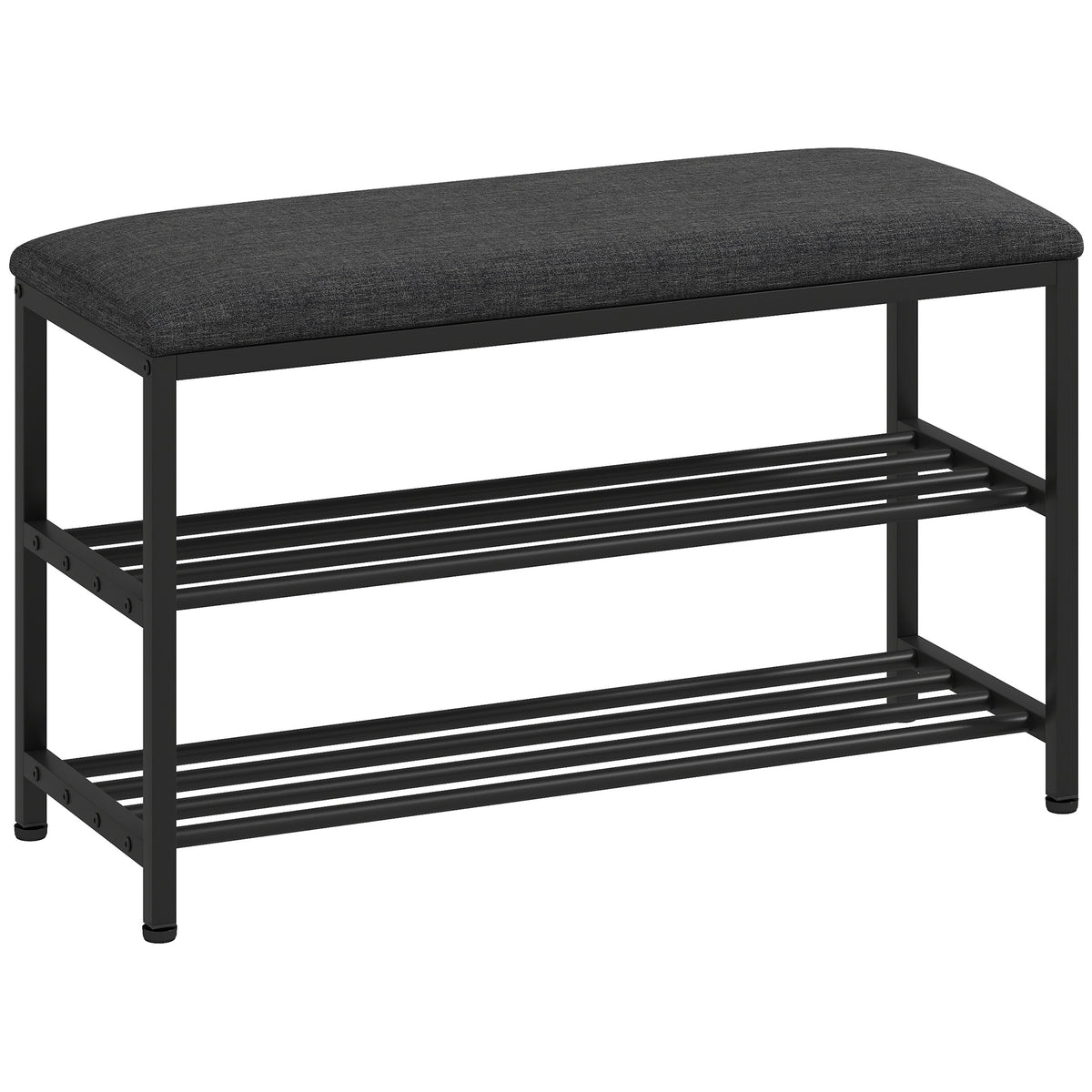 Shoe bench with seat, storage bench, shoe rack with 2 open compartments, bench 81 x 31 x 50 cm Black