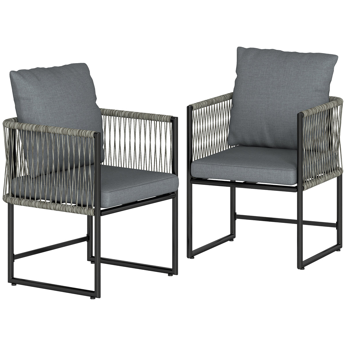 Garden chair set of 2 weatherproof steel PE rattan garden chairs with cushions, armrest, backrest, 52x52x66 cm