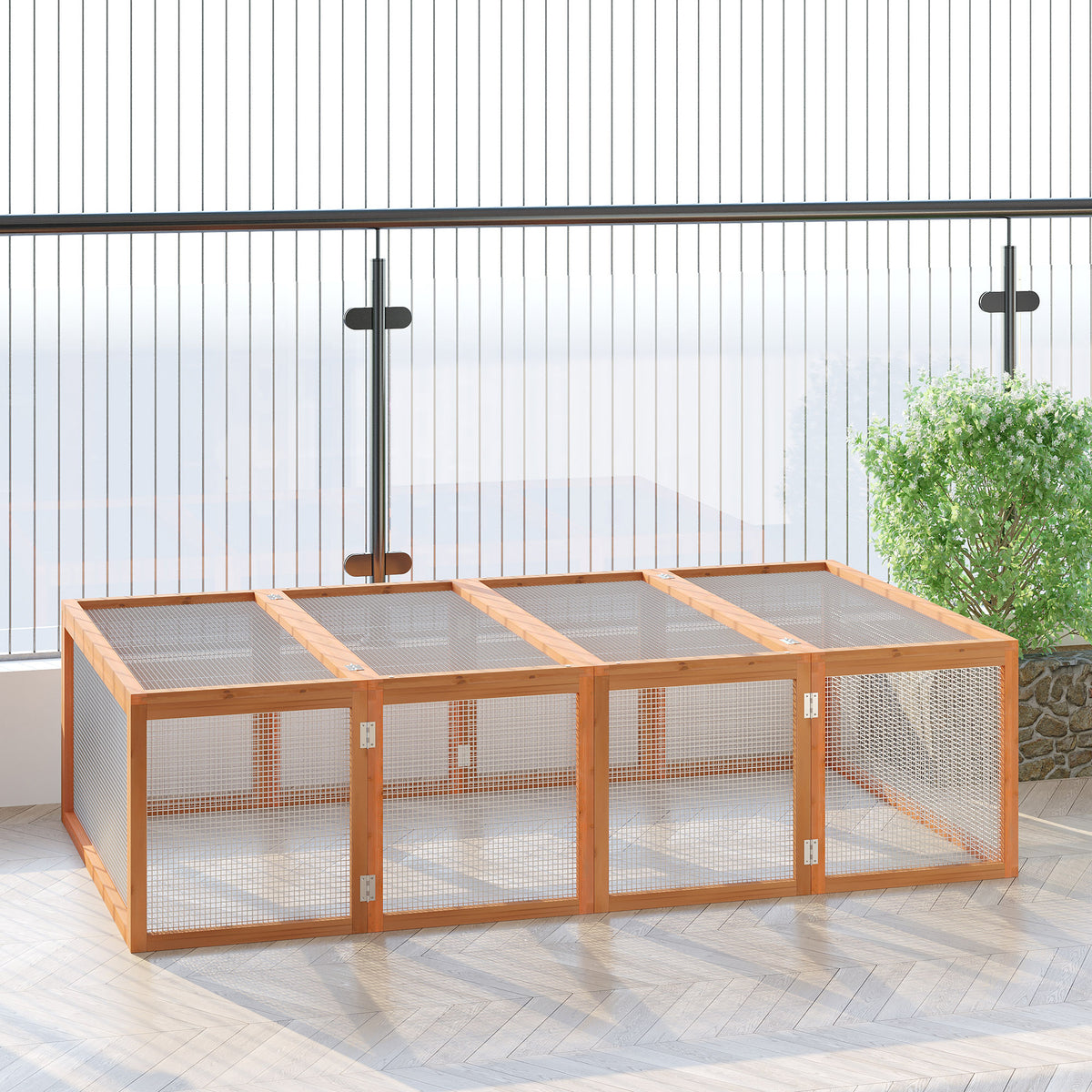 Rabbit hutch wooden rabbit hutch winterproof rabbit cage with hinged roof 181x100x48 cm small animal hutch (2)